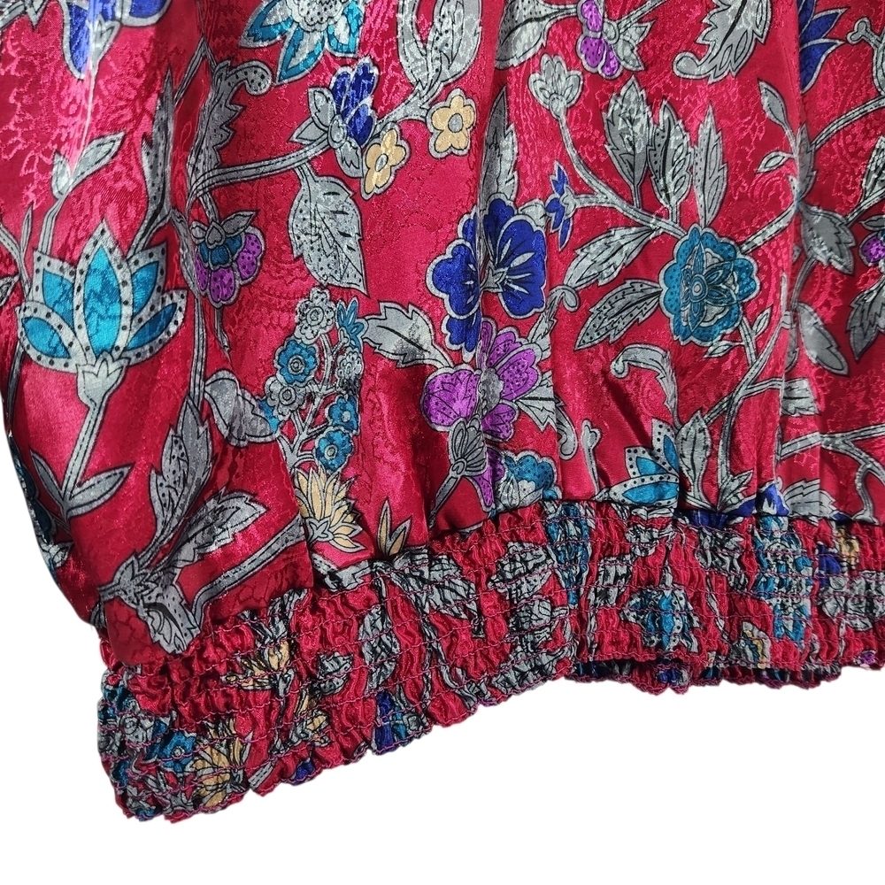 Vintage Alfred Dunner Blouse Size 14 Wine Red Floral Paisley Long Sleeve 80s 90s - Picture 4 of 10